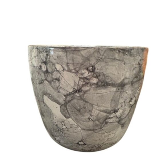 Handcrafted Italian Marble-Like Ceramic Pot  Gray & White Designer Finish - Picture 1 of 5